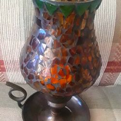Vintage Mosaic Hurricane Candle Mosaic & Bronze