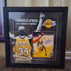 Shaquille Shaq O' Neal Signed Auto Los Angeles Lakers Photo Framed 23 X 23 - BAS Witness 