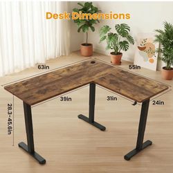 New in box farexon 63x55 Inch L Shaped Standing Desk, Electric Adjustable Height Stand Up Desk, Corner sit Stand Desk with 39x18 in Mouse Pad, Hook, H