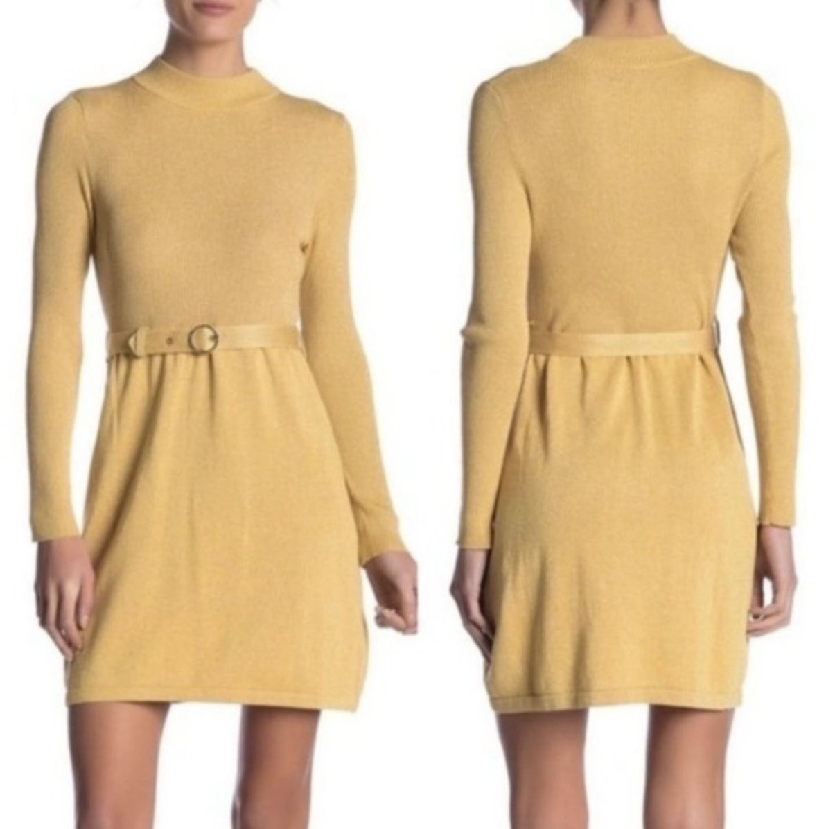 Free People Shimmering Gold Belted Sweater Dress - Size Large