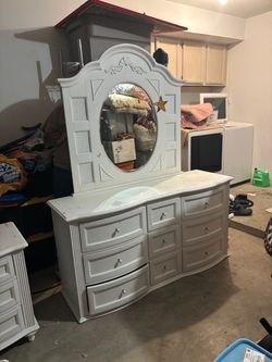 White Dresser with Oval Mirror