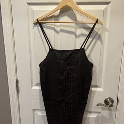 Street Life Charcoal Gray and Brown Pinstripe Midi Dress (Size: Small)