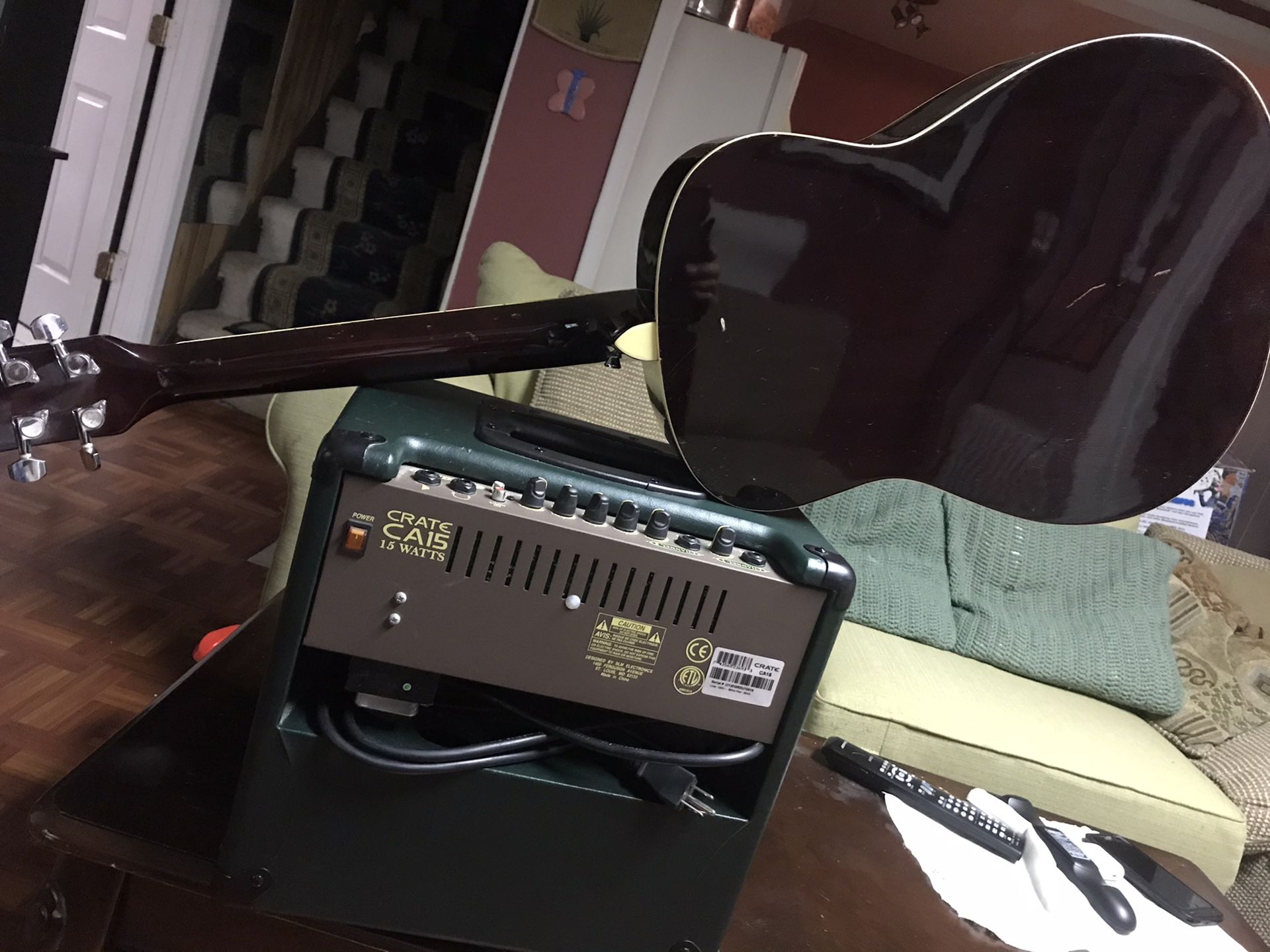 Crate CA15 Amp and guitar and mixer. $100