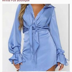 Dress Satin Blue White Fox " Split Second Mini  