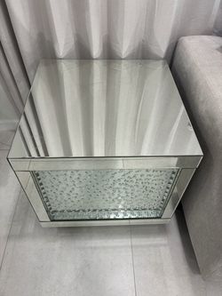 Mirrored Side Table with Crystal Detail