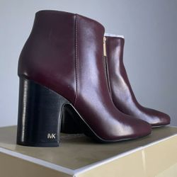 Women's Michael Kors Bootie Block Heel Ankle Boots Leather Red Size 5.5