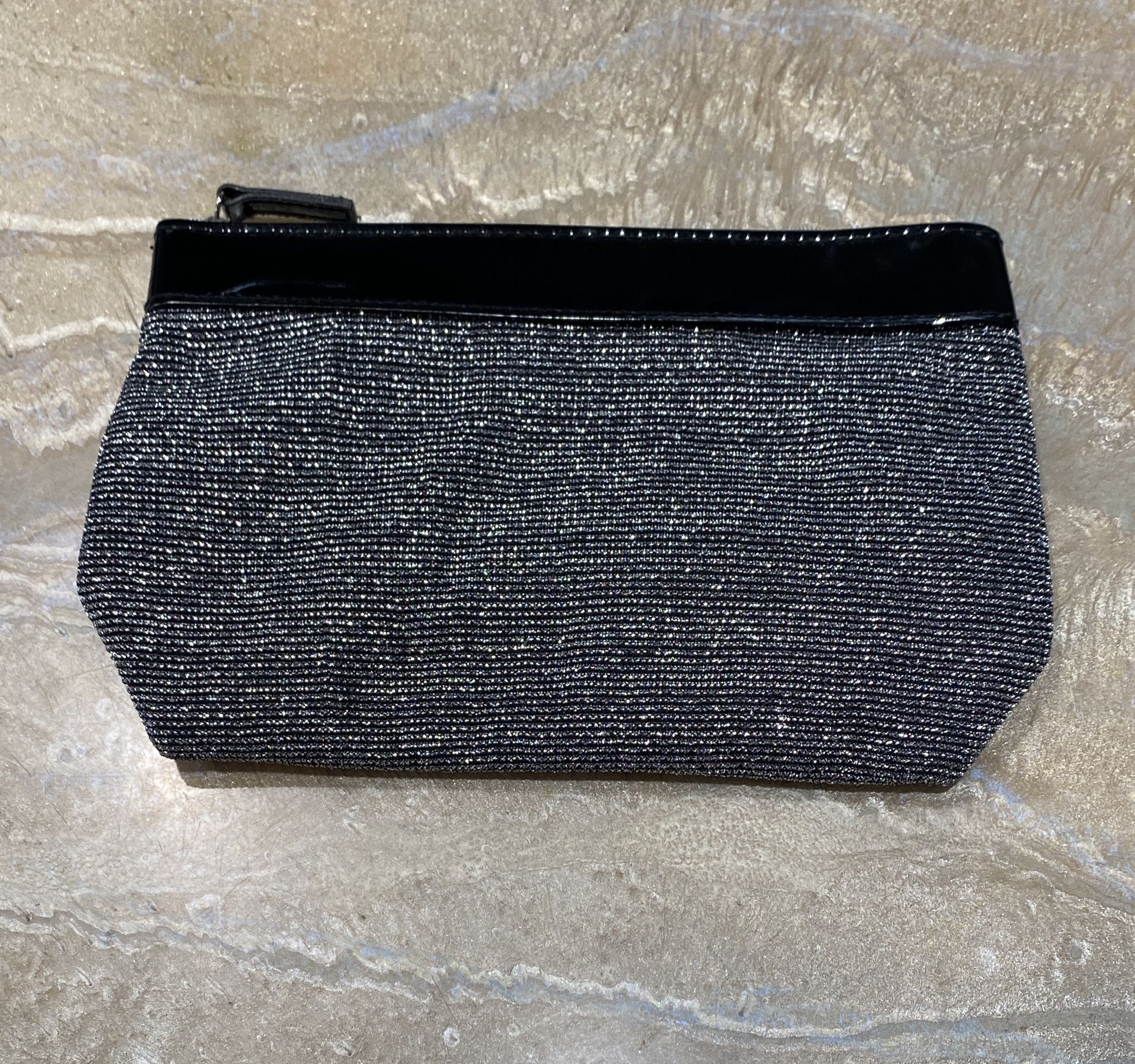 Lancome Elegant Black and Silver Clutch Makeup Cosmetic Bag Purse / Preowner