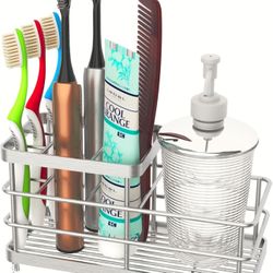 Toothbrush Holders, WHALCHI Bathroom Toothbrush Organizer 6 Slots Rustproof Metal Toothbrush and Toothpaste Holder, Silver, L