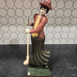 Vintage Handcrafted Wooden Golf Female Figurine