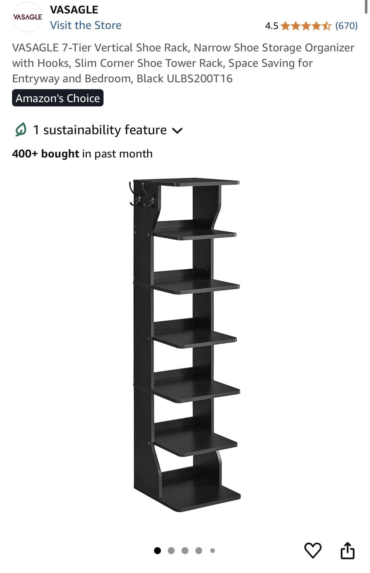 7 Tier Narrow Shoe rack with hooks
