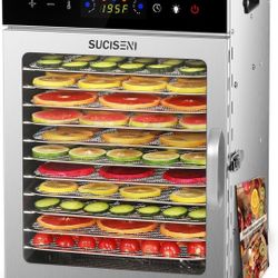Food Dehydrator Machine 12 Stainless Steel Trays 1000W Meat Dehydrator for Home Use, 24H Timer & 195℉ Temperature Control Food Dryer for Jerky Fruit H