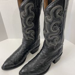 Tony Lama Men’s Size 8.5 D Black Full Quill Ostrich Leather Cowboy Western Boots