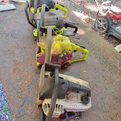 Lot of 4 Gas Chainsaws for Parts or Repair