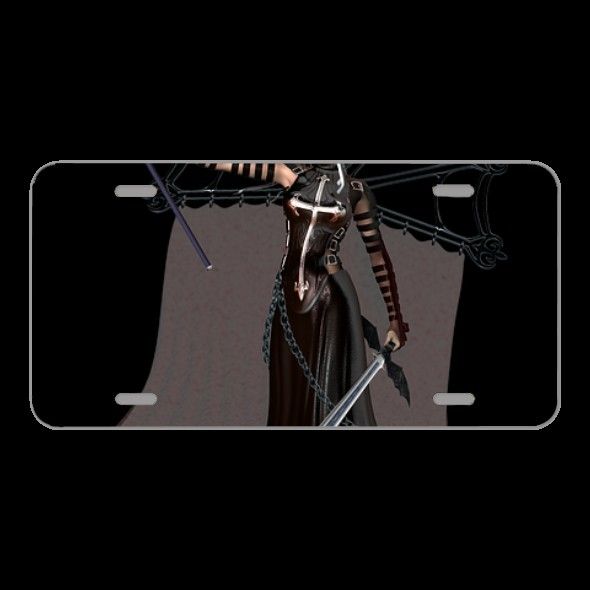 License Plate Novelty Car Front Girl Warrior Sword Staff Fantasy