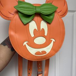 LOUNGEFLY DISNEY MINNIE MOUSE GLOW FACE PUMPKIN MINI BACKPACK