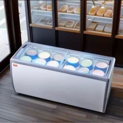 VEVOR Commercial Ice Cream Display Case, 20 Cu.ft Chest Freezer, Mobile Glass Top Deep Freezer, Restaurant Gelato Dipping Cabinet with 12 Large Tubs,