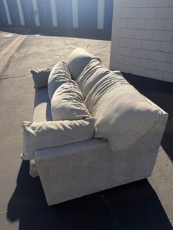 Light Gray Fabric Sofa with Throw Pillows