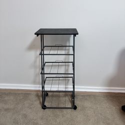 Slim metal storage cart with 5 tiers and wheels, storage organizer for office, bathroom, kitchen, laundry room, and narrow spaces, stainless steel 