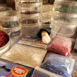 BEADS!! Seed Beads, Bugle Beads, Pouch, and Band of Beads.