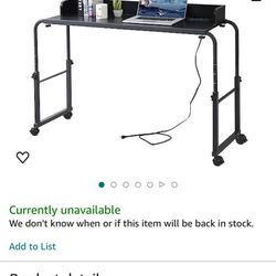 Overbed Table with Power Outlet,Wheels,Adjustable Height,Mobile Queen