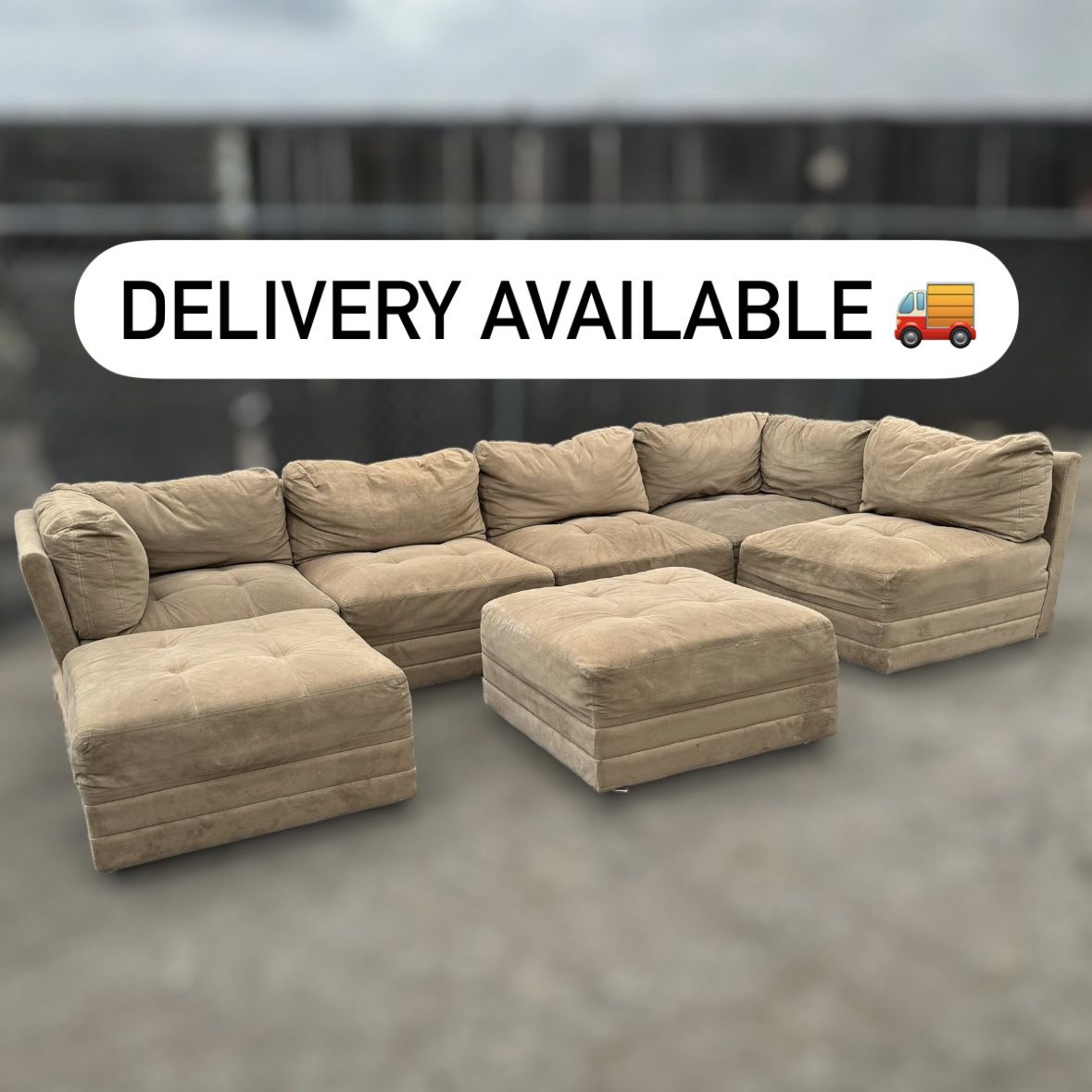 Beige/Tan Modular 7 Piece Sectional Sofa Couch Ottoman Set - 🚚 DELIVERY AVAILABLE 