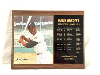 Great condition signed Hall of Famer Atlanta Braves Hank Aaron 755 runs plaque