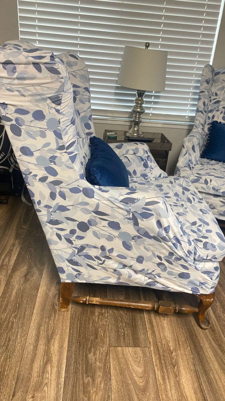 2 Chairs With Two Soft Blue Pillows