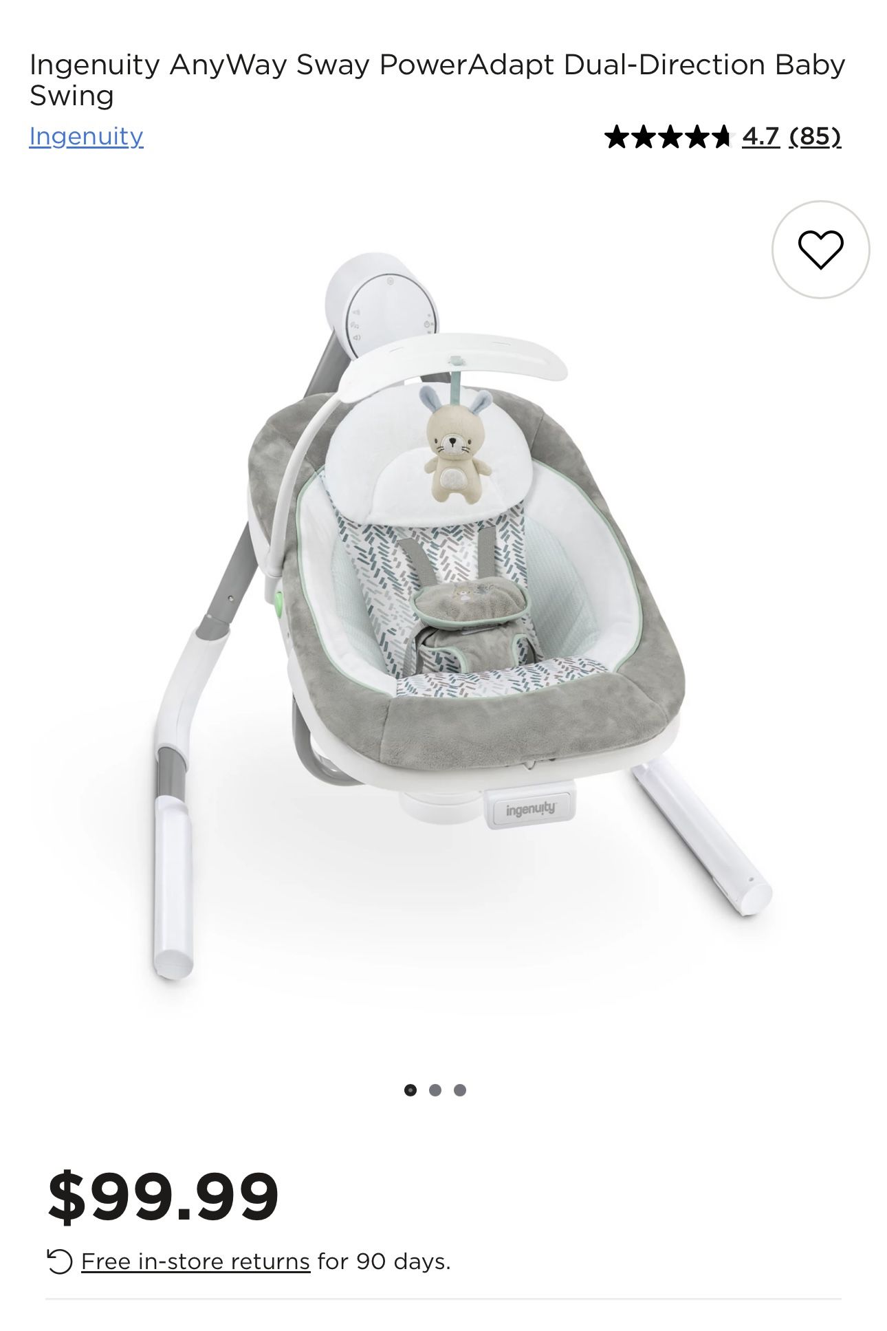 Ingenuity AnyWay Sway PowerAdapt Dual-Direction Baby Swing