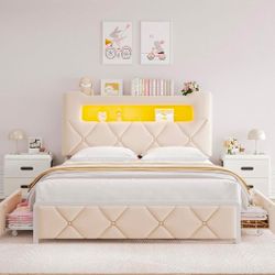 Full Upholstered LED Bed Frame 
