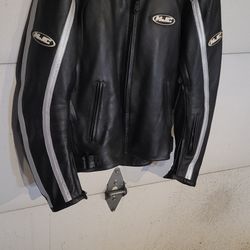 HJC Riding Black Leather Motorcycle Jacket Size 46 (M) Striped