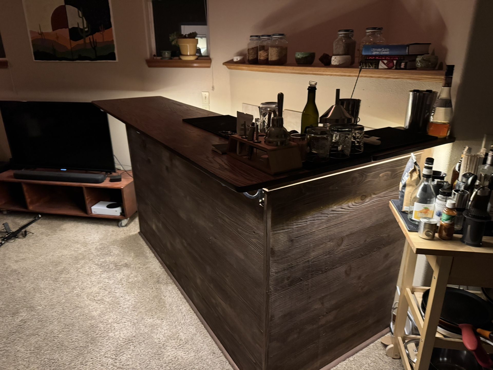 Custom Bar with Oak top and LED Lights
