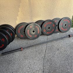 ETHOS bumper weights (320 lbs total) 4x45, 2x35, 2x25 and 2x10 lbs with ETHOS Bar