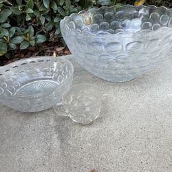 Vintage Glass Punch bowl Set With 12 Cups Super Cute For A Girls Luncheon!!