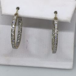 14k Yellow Gold Hoop Earrings 0.75ct Diamonds 