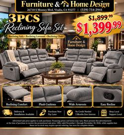 3PCS Reclining Sofa Set