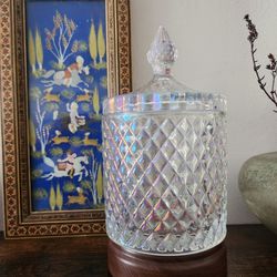 Beautiful Iridescent Glass Candy Storage Jar with Lid