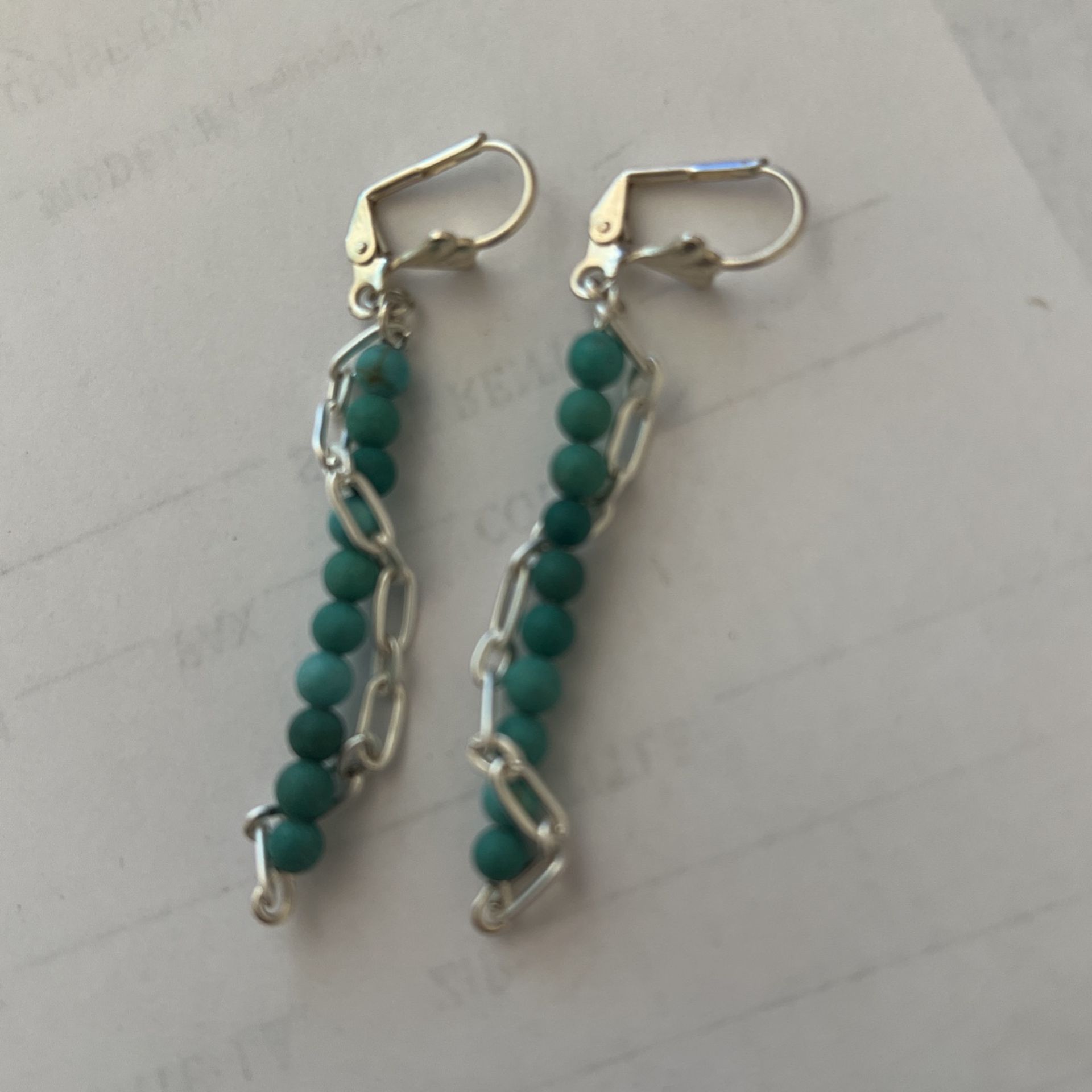 GENUINE TURQUOISE CHAINMAIL EARRINGS STERLING SILVER HOOKS