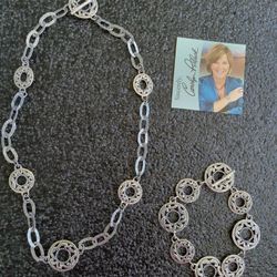 "Carolyn Pollack"..925 Sterling Silver..Soldered Link Necklace & Bracelet 