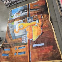 8 ft Wide X 6ft Long Painted Blue Moon Hanging Canvas