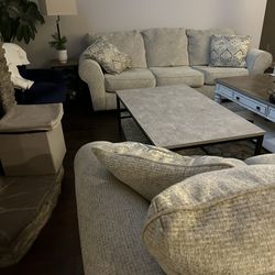 Couches, coffee table, and dining table set