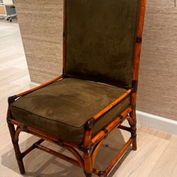 TOMMY BAHAMAS STYLE BAMBOO WOOD UPHOLSTERED SIDE CHAIR