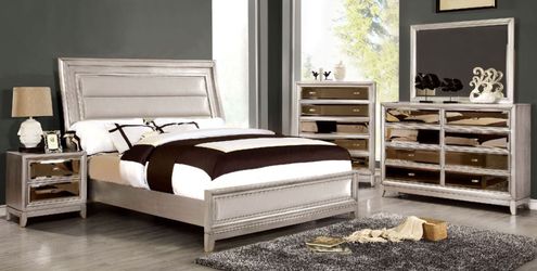 Silver Finish Contemporary (4) Piece Bedroom Set- QUEEN OR KING (NO CREDIT CHECK FINANCING AVAILABLE)