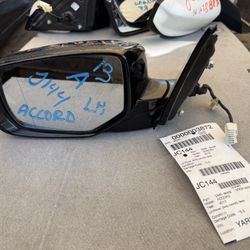  2013 Honda Accord Door Mirror Driver LH Black 6 wires turn signal w/o camera JC144, 2013 to 2017  