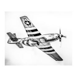 P-51 Mustang WWII Fine Art Print – Black & White Aviation Photo – 5” x 7”