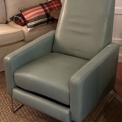 Design Within Reach Flight Recliner Robins Egg Blue Leather Jeffrey Bernett Nicholas Dodziuk