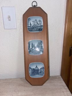 Wood Wall Plaque with Three Porcelain Tiles