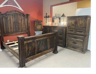 CAM30- Curved Distressed Brown Bedroom Set