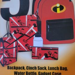 4 Piece INCREDIBLES BACKPACK SET ( Missing Water Bottle)
