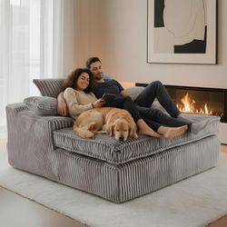 Oversized 67" Chaise Lounge Chair Indoor, Corduroy Upholstered Deep Seat Sofa Couch, Cloud-Soft Boneless Lounger, Comfy Reading Chairs for Living Room