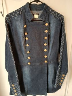 Venus cotton/poly/spandex denim double breasted military type jacket size 8